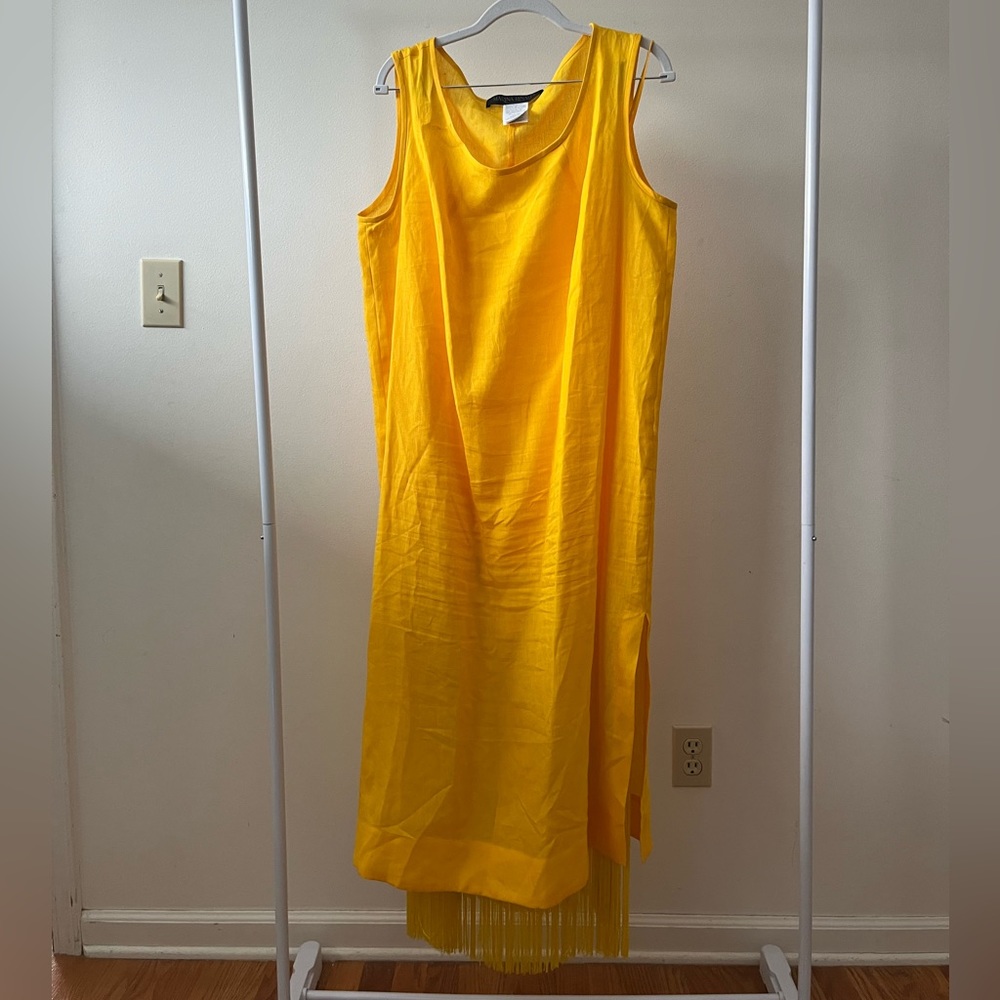 Absolutely Stunning Marina Rinaldi Yellow Fringe Linen Dress Sz 12